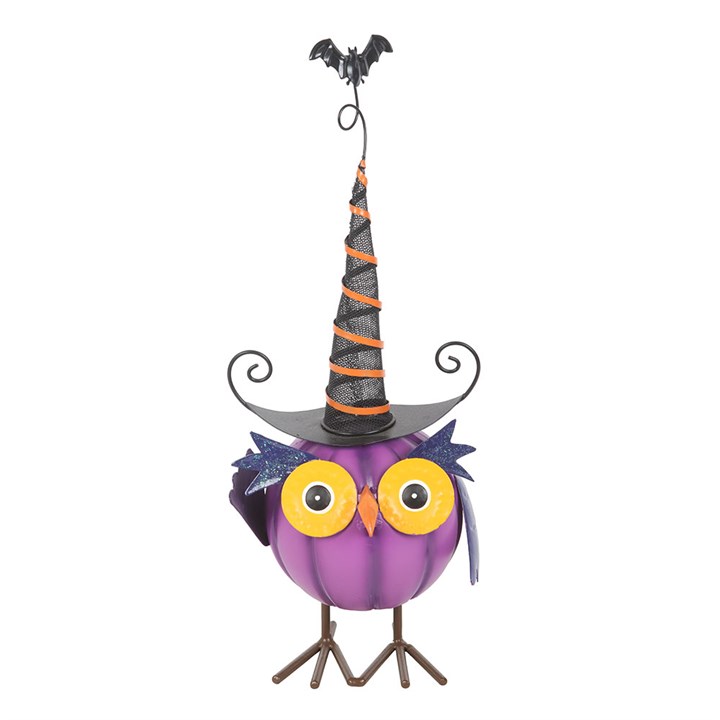 Ditsy- Purple Metal Owl Ornament with Witch Hat