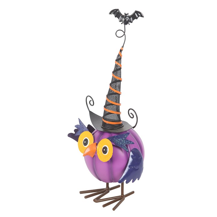 Ditsy- Purple Metal Owl Ornament with Witch Hat