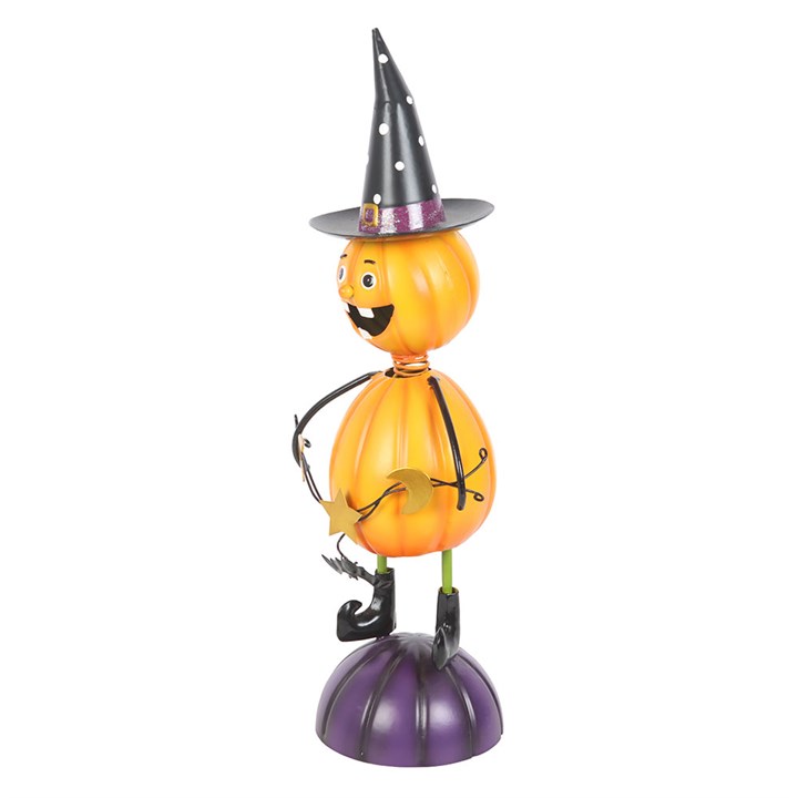 Barb- Orange Metal Pumpkin Man Ornament with Witch Hat