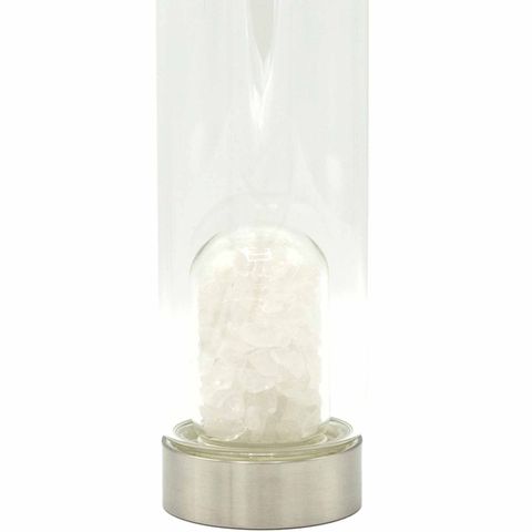 Crystal Infused Glass Water Bottle - Cleansing Clear Quartz - Chips