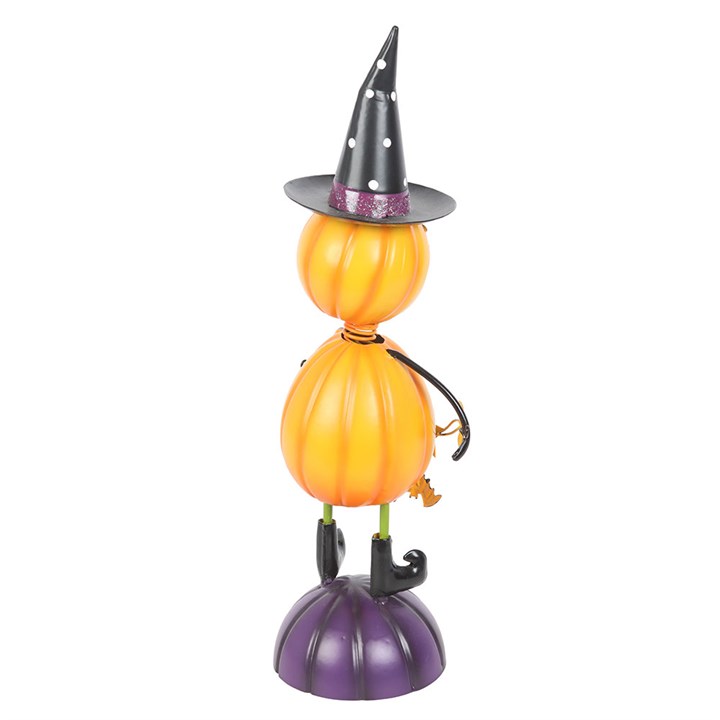 Barb- Orange Metal Pumpkin Man Ornament with Witch Hat