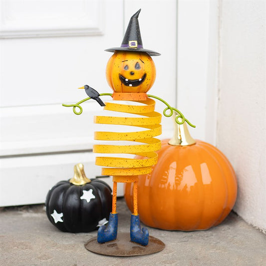 Burt- Orange Metal Pumpkin Man Ornament with Spring Body