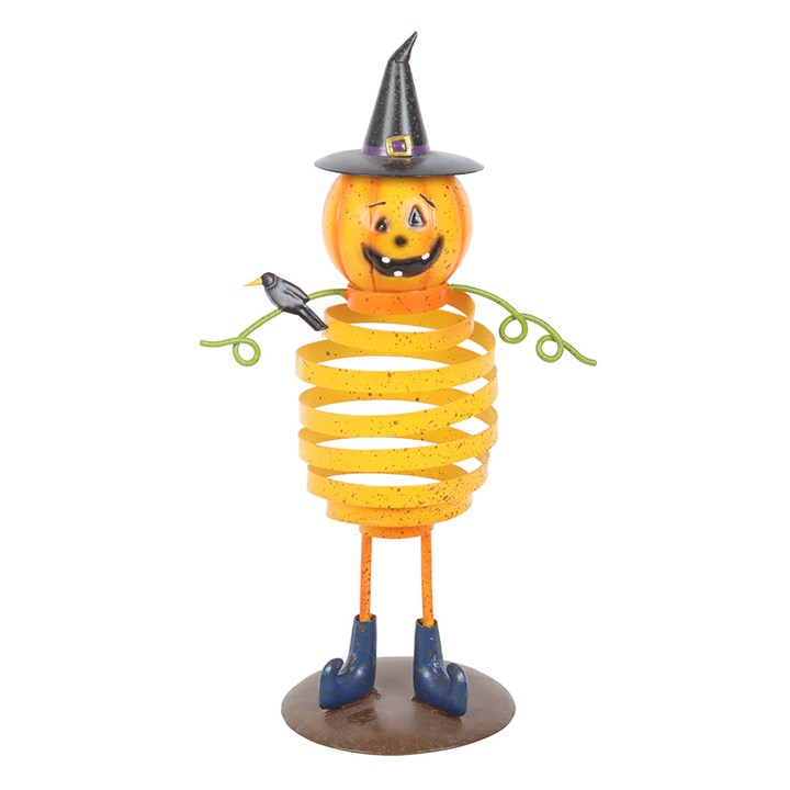 Burt- Orange Metal Pumpkin Man Ornament with Spring Body