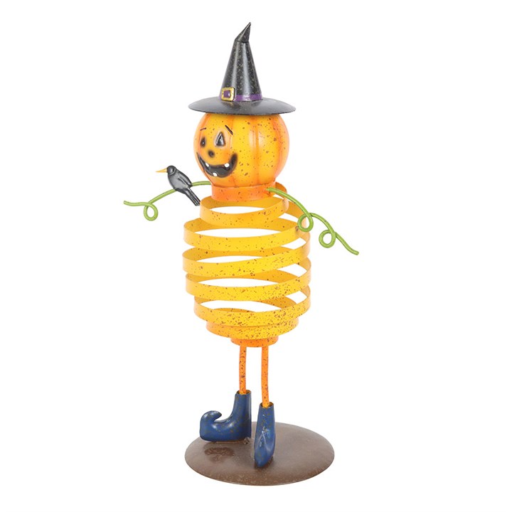 Burt- Orange Metal Pumpkin Man Ornament with Spring Body