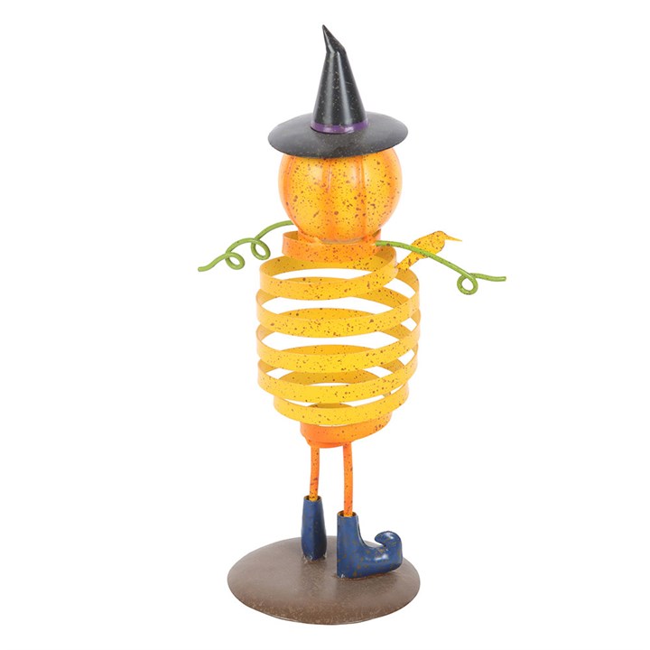 Burt- Orange Metal Pumpkin Man Ornament with Spring Body