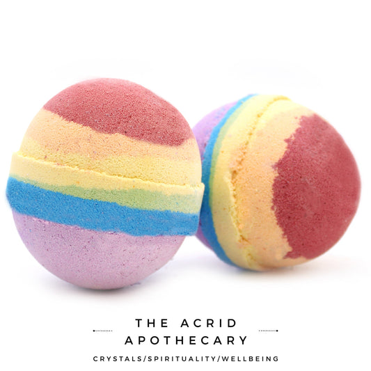 2x Rainbow Bath Bombs- Fruit Salad Scent. Freshly Made Guarantee