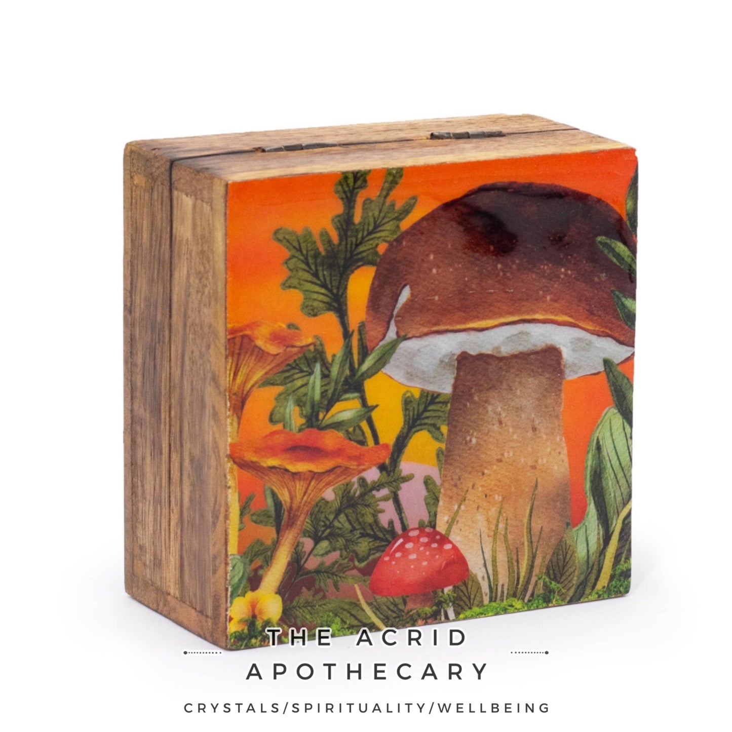 Small Enameled Mushroom Design Square Box 10x10x4.2cm - Maroon