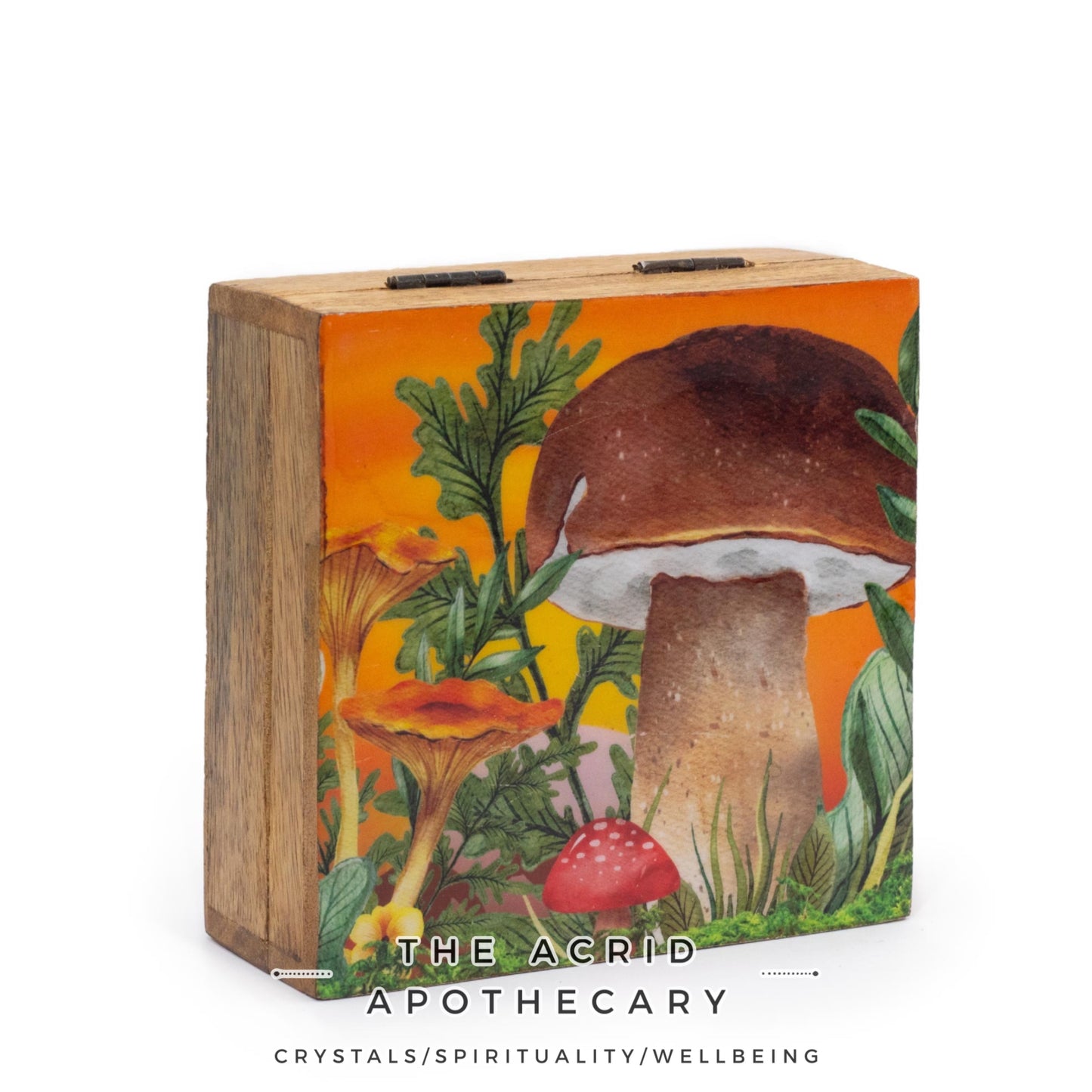 Medium Enameled Mushroom Design Square Box 13.5x13.5x6cm- Maroon