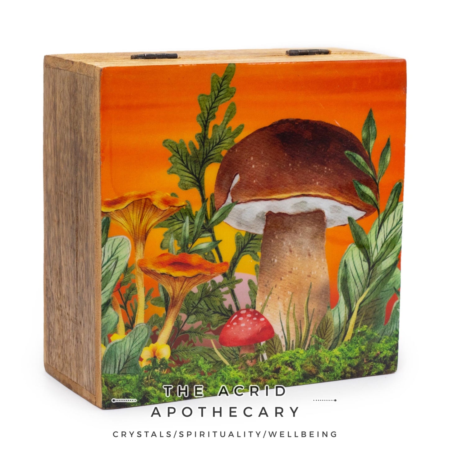 Large Enameled Mushroom Design Square Box 15x17.5x8cm -Maroon