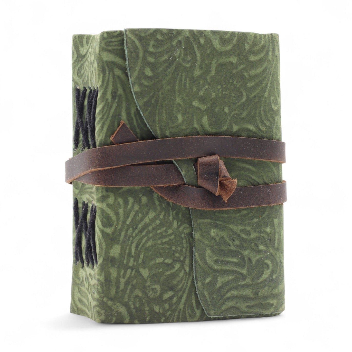 Fat Deckled Leather Notebook – Green Maze Pattern – 12.7×8.9 cm