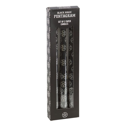 Set of 3 Black Magic Pentagram Taper Candles