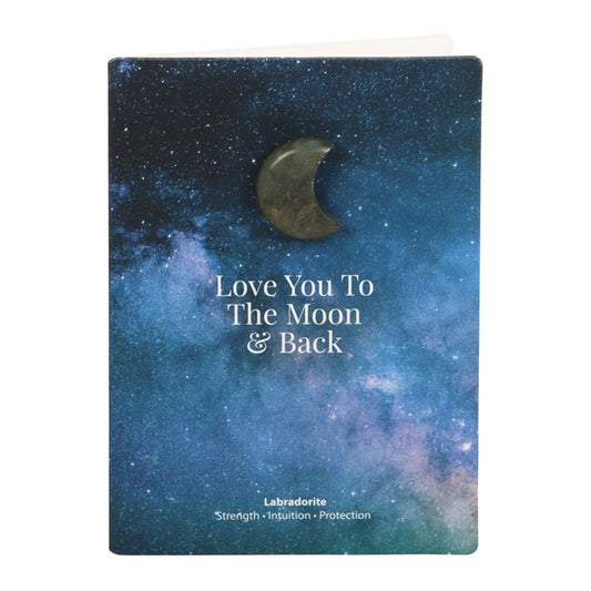 Moon & Back Labradorite Crystal Moon Greeting Card